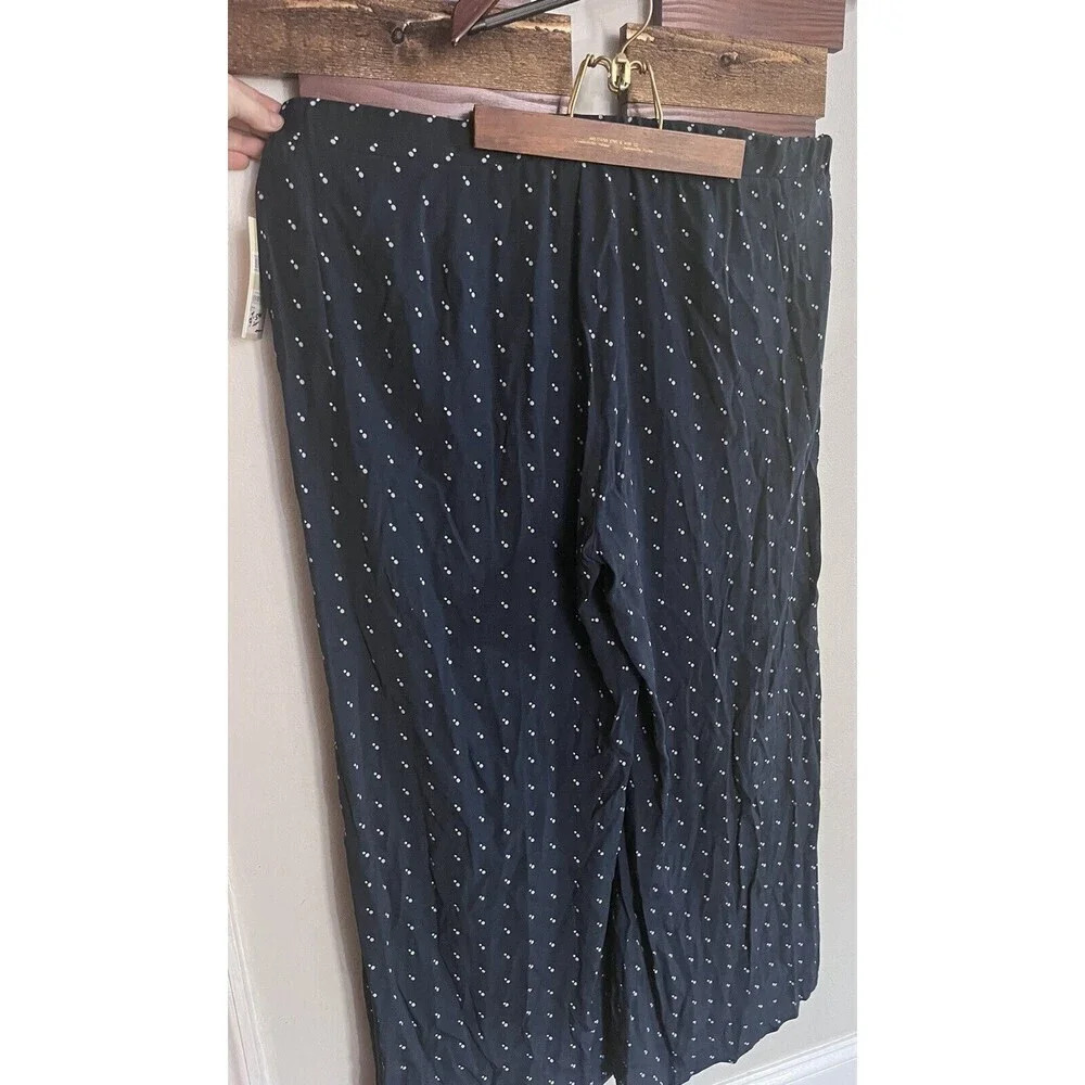 Sejour Womens Pants Wide Leg 3x Navy Polka Dot Print